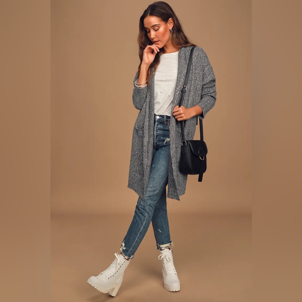 Lulu's Cuddle Season Charcoal Grey Marled Knit Cardigan